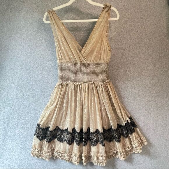 Free People Fancy Lace Metallic Baby Doll Whimsy Fairy Dress Y2K  Mini M  #AJ - Picture 2 of 12